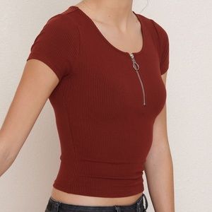 Garage Ribbed Zipper Crop Tee Size Medium